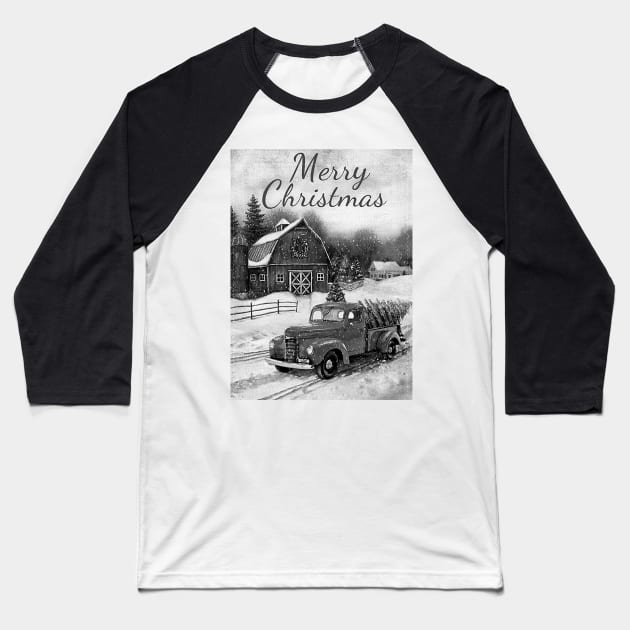 Black and white vintage car movie style Merry Christmas Baseball T-Shirt by LukjanovArt